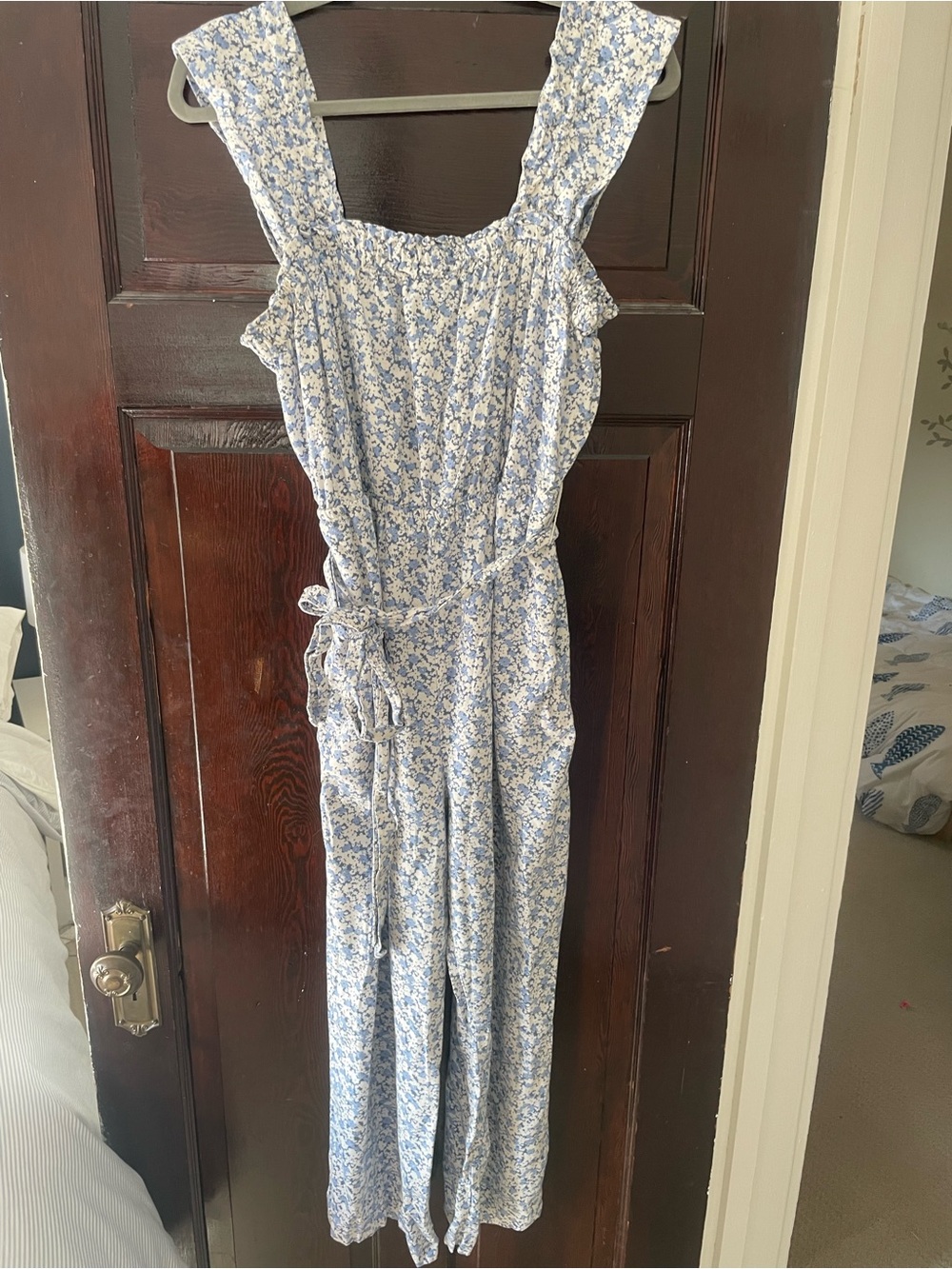 H&M Blue and White Floral Jumpsuit